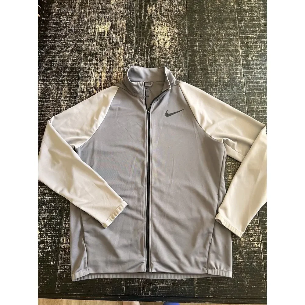 Nike Dri-Fit Full‎ Zip Track Jacket Mens Gray Athletic Training Running Medium